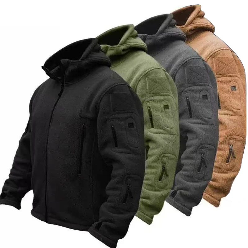 Mężczyźni Polar Taktyczne Zimowe Jesienne Wędrówki Wędkarstwo Camping Trekking Kurtki Termiczne Outdoor Sport Kaptur Caro Płaszcz Softshell
