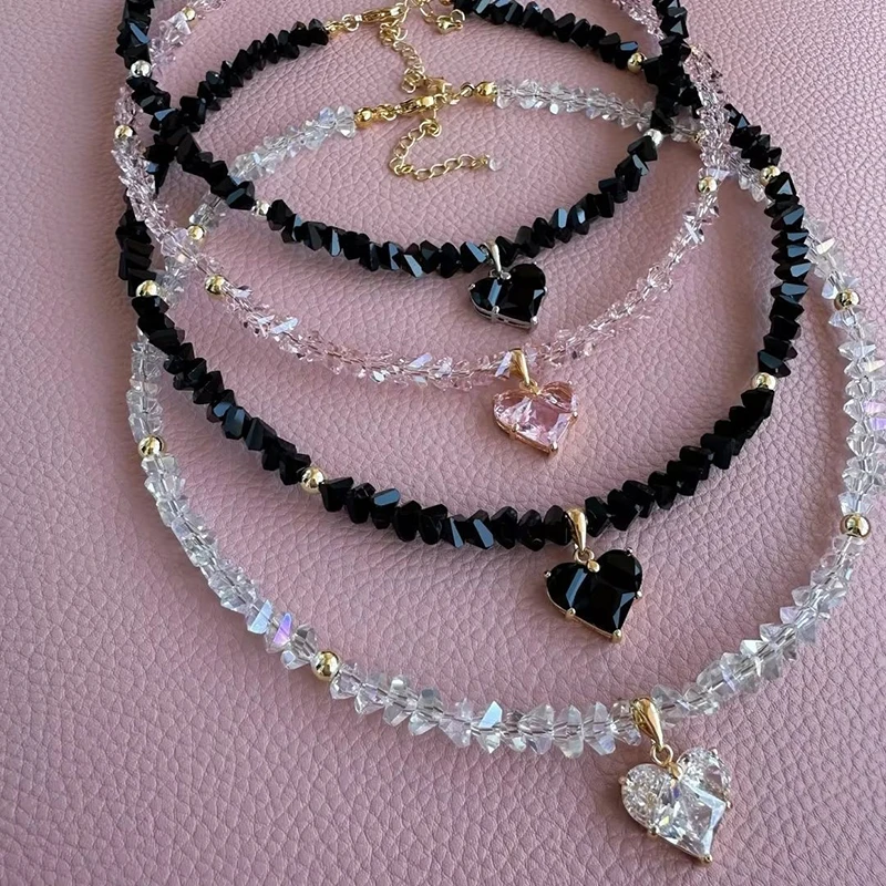 

Design Exaggerated Baroque Transparent Crystal Chain With Sexy Zircon Heart Pendant Necklace For Women Wedding Praty Gift