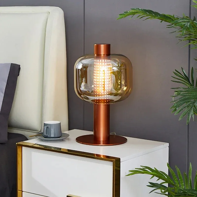 Northern Europe Glass Floor Lamps LED Post Modern Minimalist Amber Smoke Grey Lampshade Bedroom