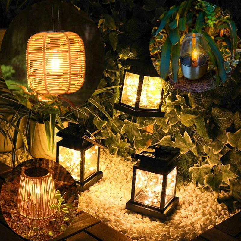 1PC 레트로 정원 장식 야외 태양 조명 교수형 촛불 랜턴 플로어 램프 조경 조명