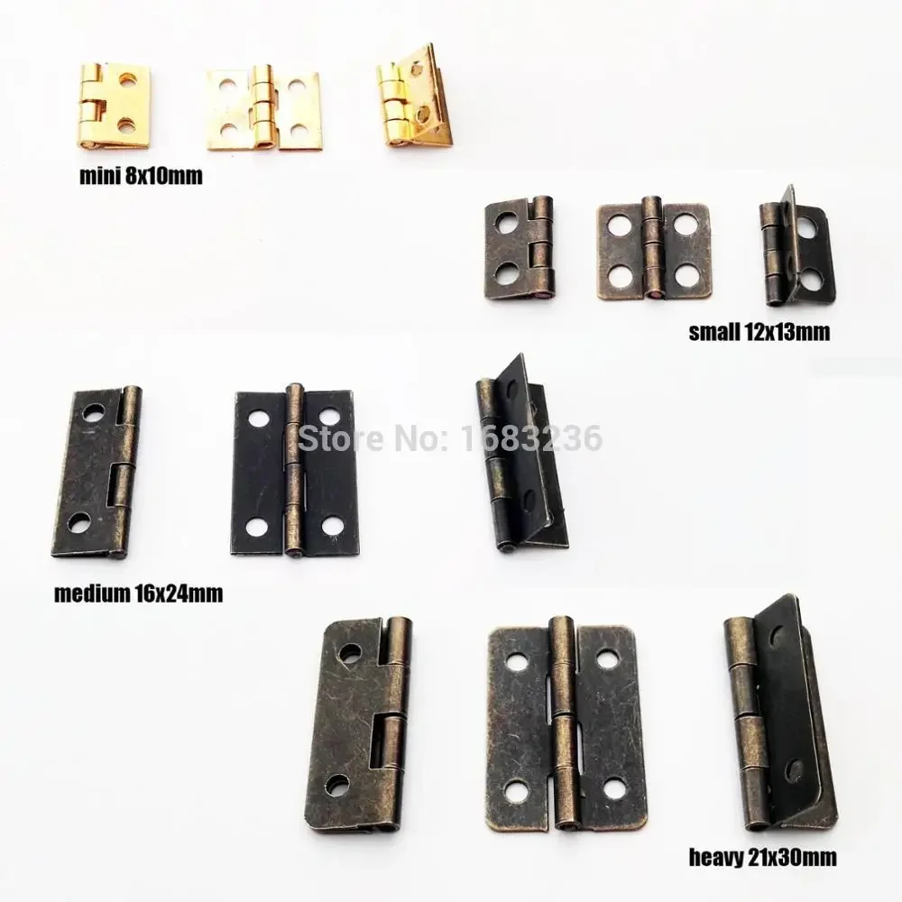 12pcs Mini Small Heavy Duty Large Jewelry Chest Gift Wine Music Wooden Box Case Dollhouse Cabinet Door Hinge with Screws 4 Sizes