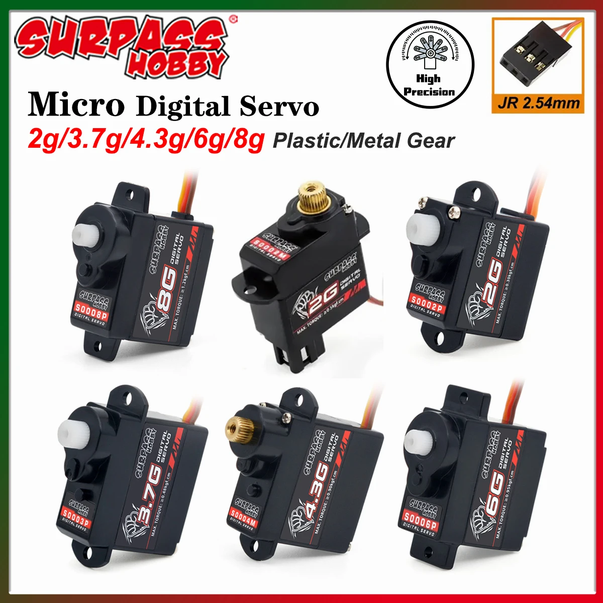 Surpass hobby 2g 3.7g 4.3g 6g 8g micro servo digital engrenagem de plástico/metal para rc mini carro avião helicóptero drone robô de asa fixa