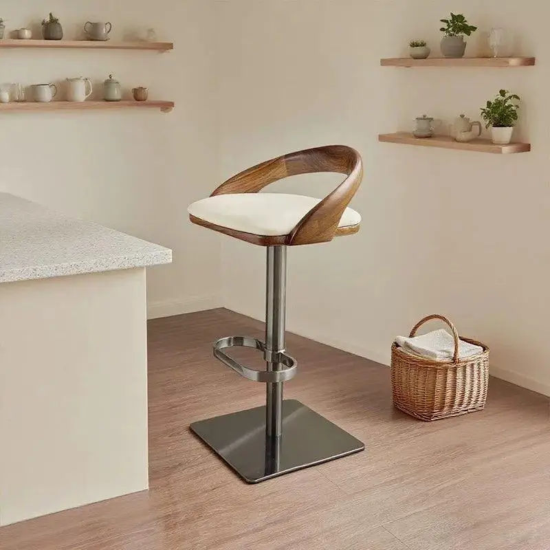 Italian minimalist bar chair household liftable rotating solid wood island chair small apartment high stool