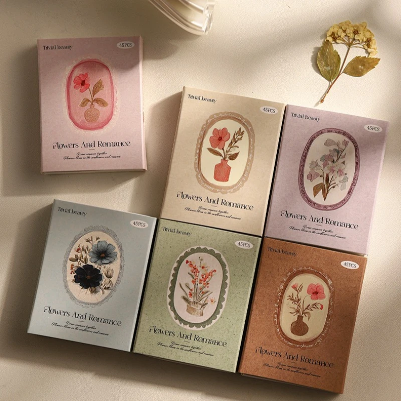 Tomato sauce girl tranquil flower collection series boxed sticker bag hand account flower theme material decoration 6 styles