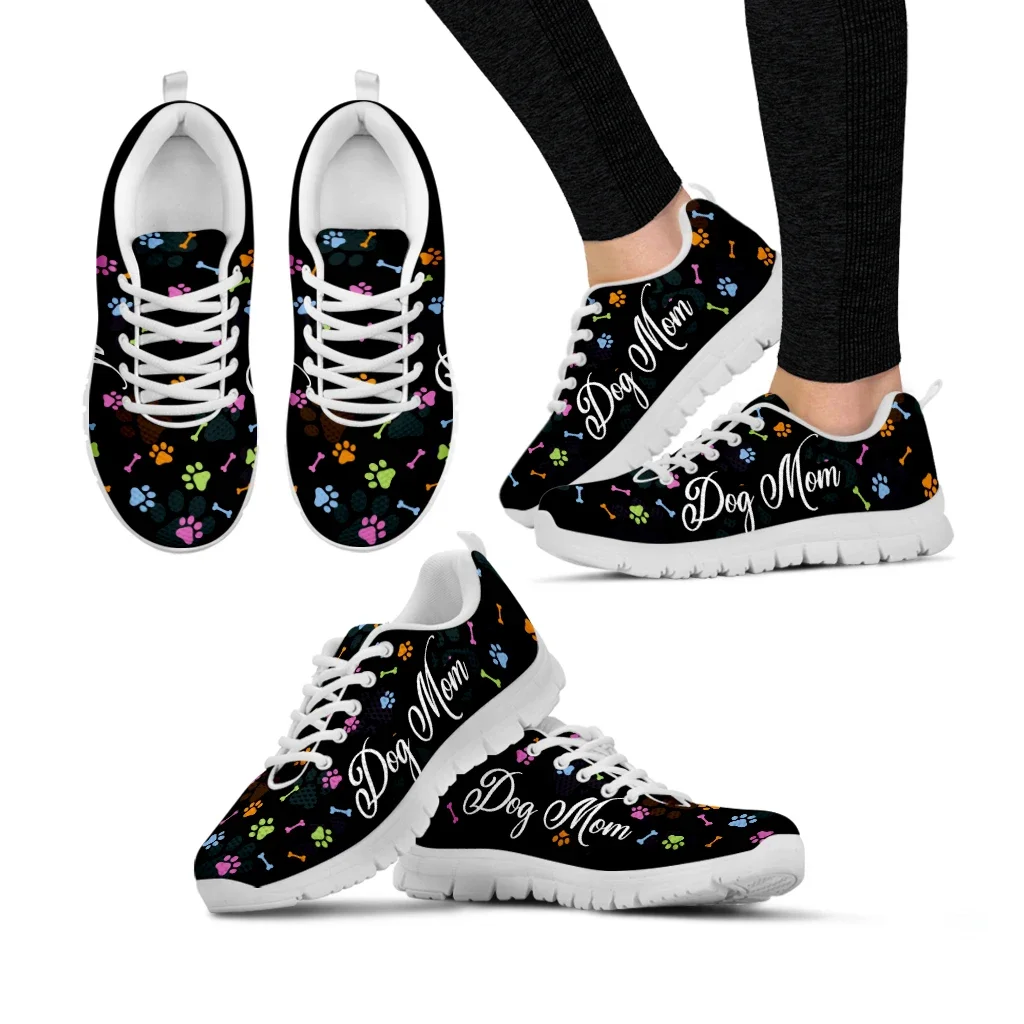 Colorful Dog Paw Print Sneakers For Women Dog Mom Designer Sport Shoes Black Lace Up Casual Girls Tennis Shoes Mujer