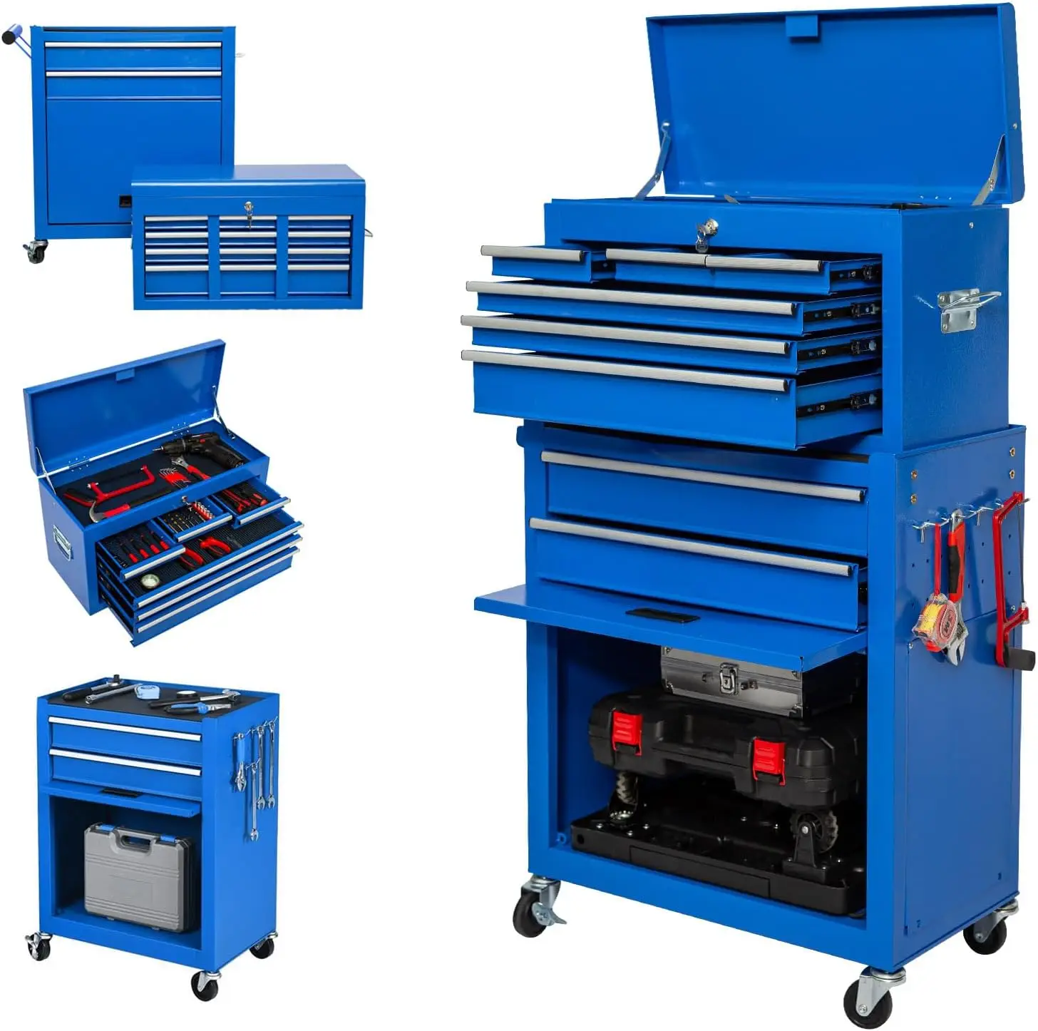 Capacity Rolling Tool Box, Removable Cabinet Storage Tool Chest with Wheels and Drawers, Detachable Toolbox with Lock for Mechan