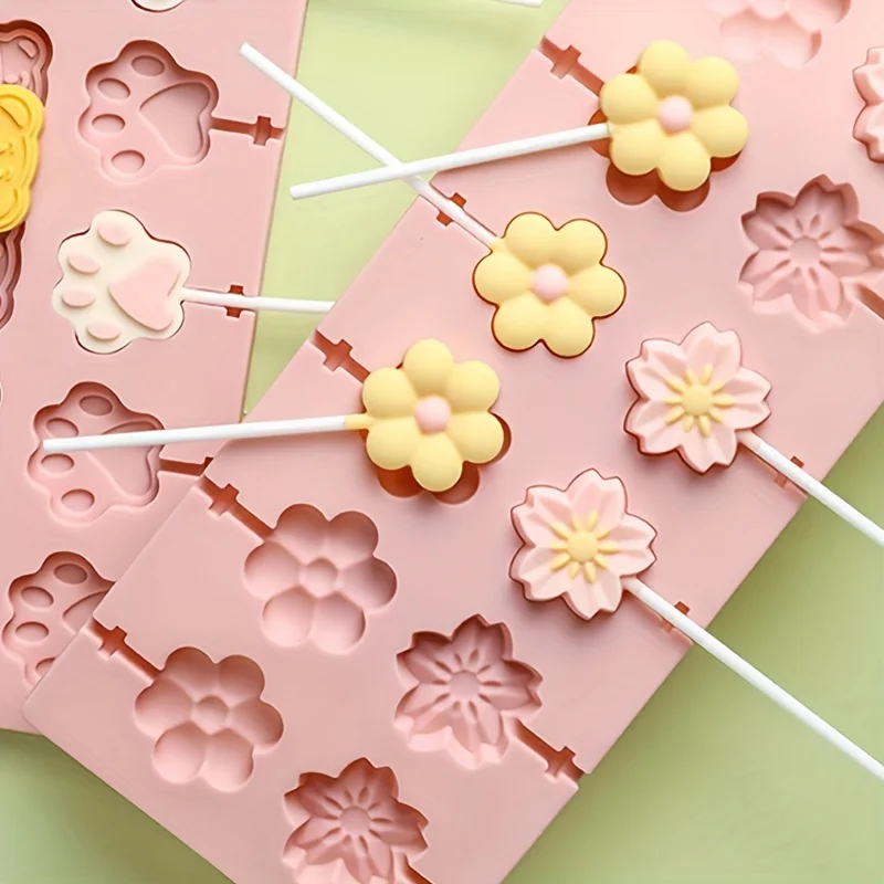 Flower Shape Silicone Lollipop Mold, With Lollipop Stick, Chocolate Cheese Mold, Silicone Pastry Mold, Hard Candy, Cake