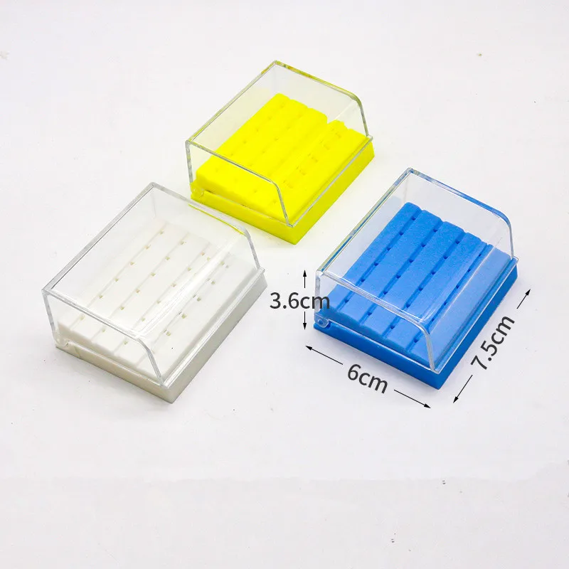 20pcs 24 Holes Plastic Dental Bur Holder Disinfection Carbide Burs Block Drills Case Box Blue/White/Yellow