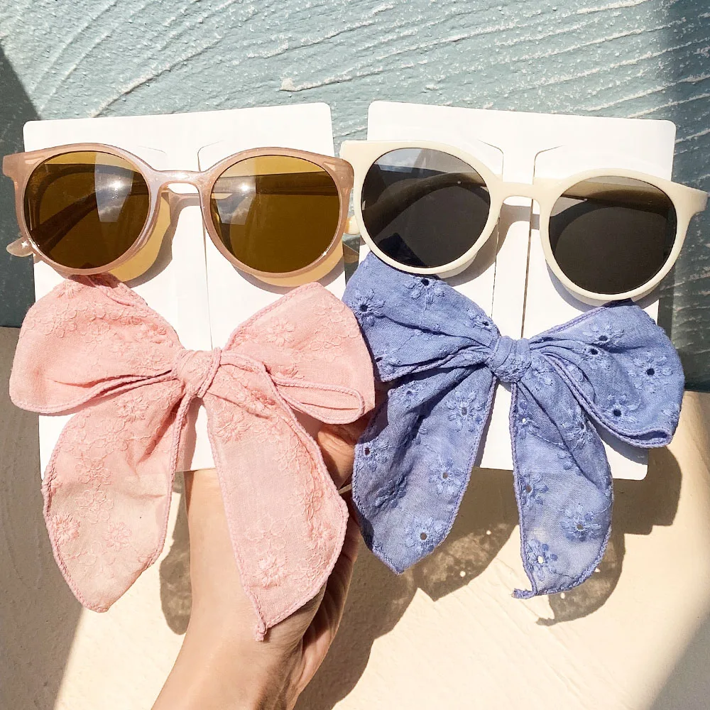 2/Set Fashion Korean Cute Vintage Sunglasses Embroidered Bow Clip For Kids Boys Children\'s Sun Glasses Girl Hairpin Accessories