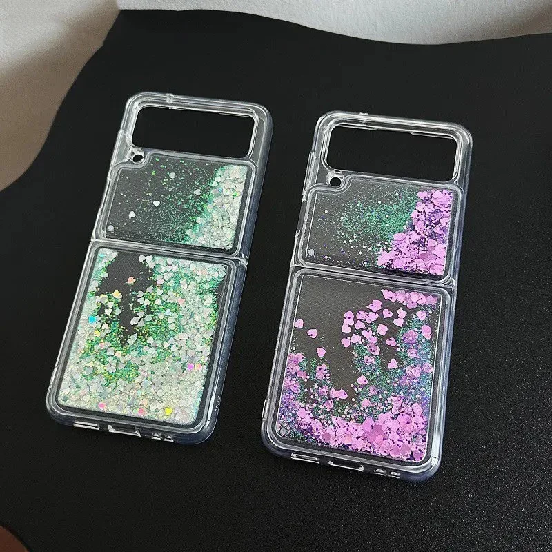 Etui Samsung Z Flip 6 Luxury Glitter Quicksand Case For Samsung Galaxy Z Flip 6 5 4 3 Z Flip 6 Gradient Love Heart Bling Cover