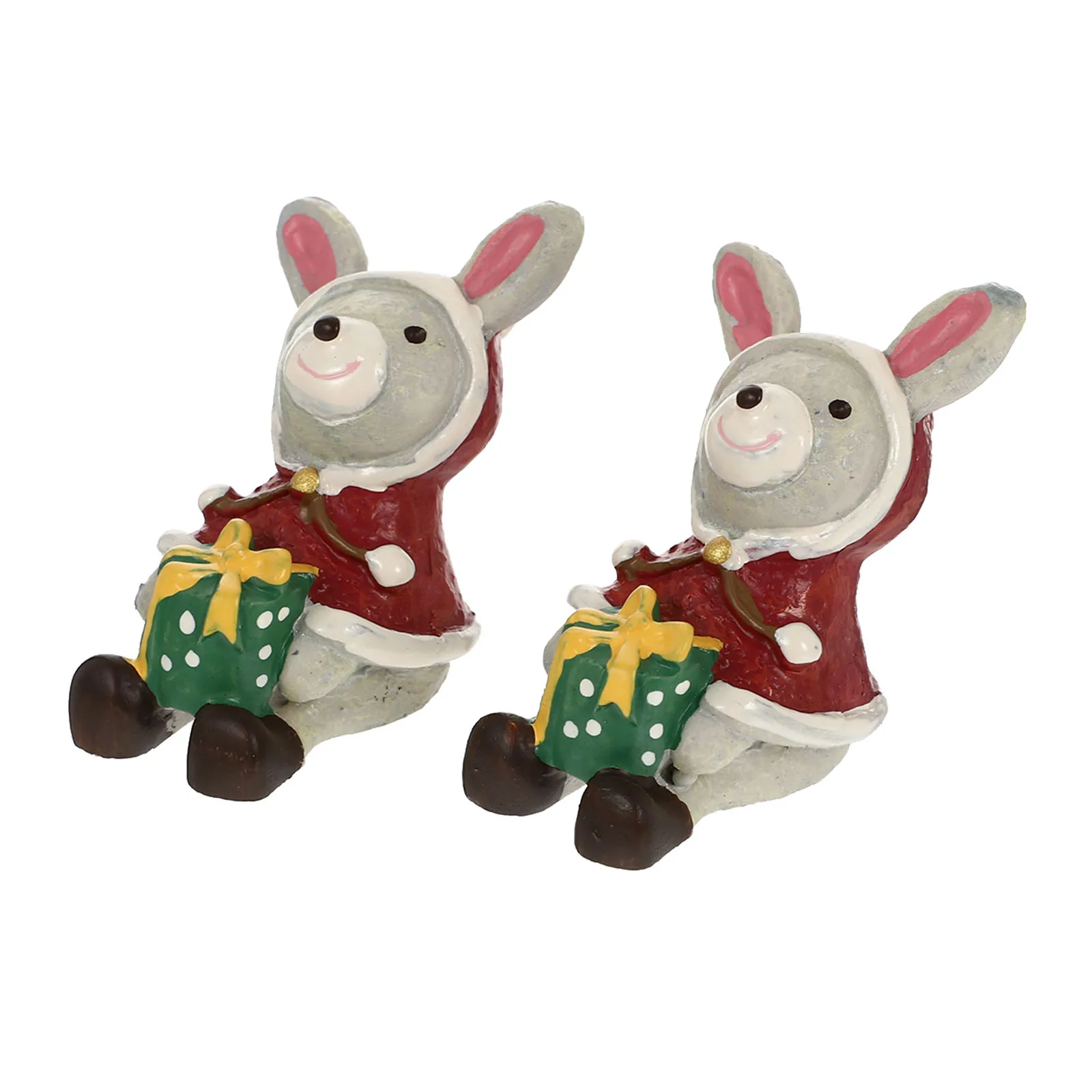 

2 Pcs Christmas Rabbit Ornaments Miniature Bunny Figurine Cute Figurines Decoration Resin Animal