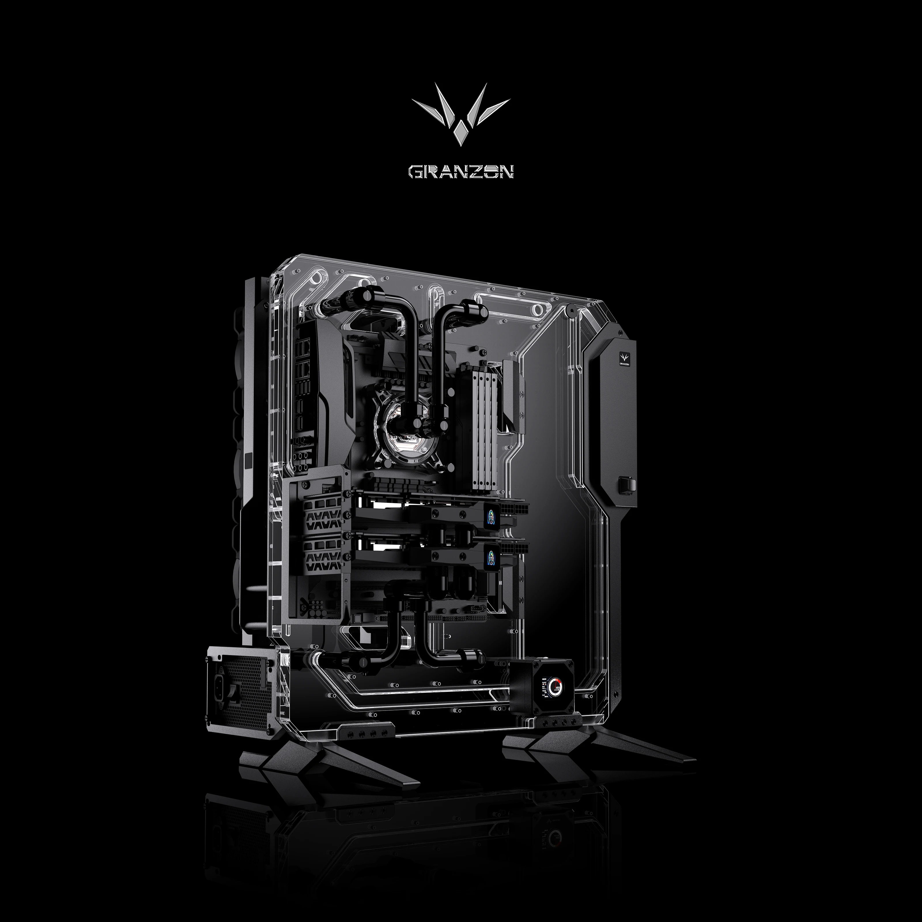 Imagem -02 - Granzon G20 Open Frame Visão Panorâmica Waterway Board Chassis Supports E-atx com Acrílico Distro Placa Water-cooled Case