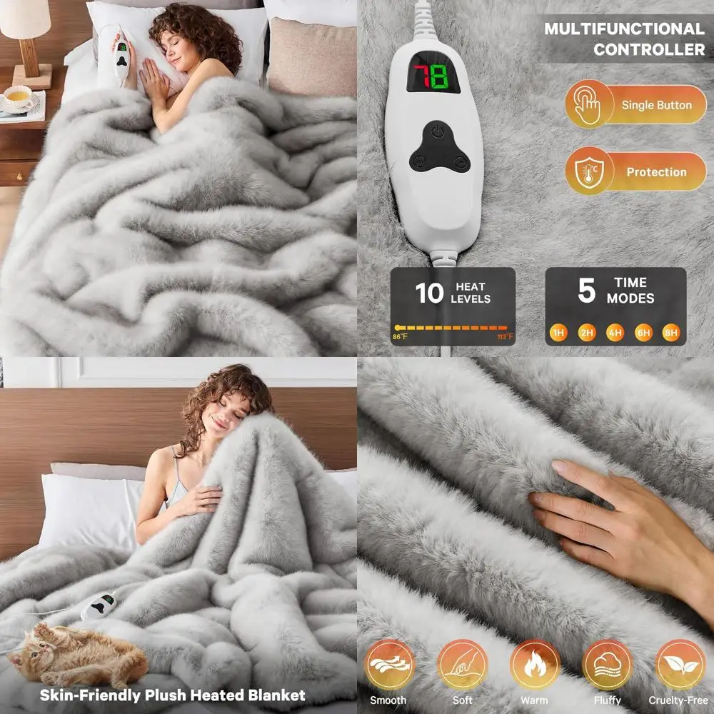 

Luxury Twin Size Faux Fur Electric Blanket with 10 Heat Settings & 8-Hour Auto Shut-Off, Plush & Cozy for Winter