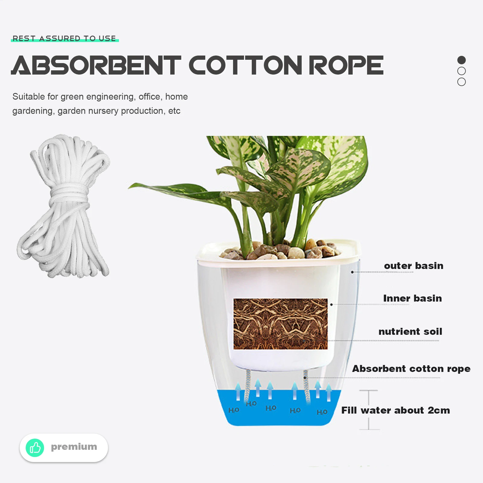 

Automatic Cotton Rope 3M Self Cord For Plant Irrigation Garden Potted Flowerpot Hydroponic System Supplies