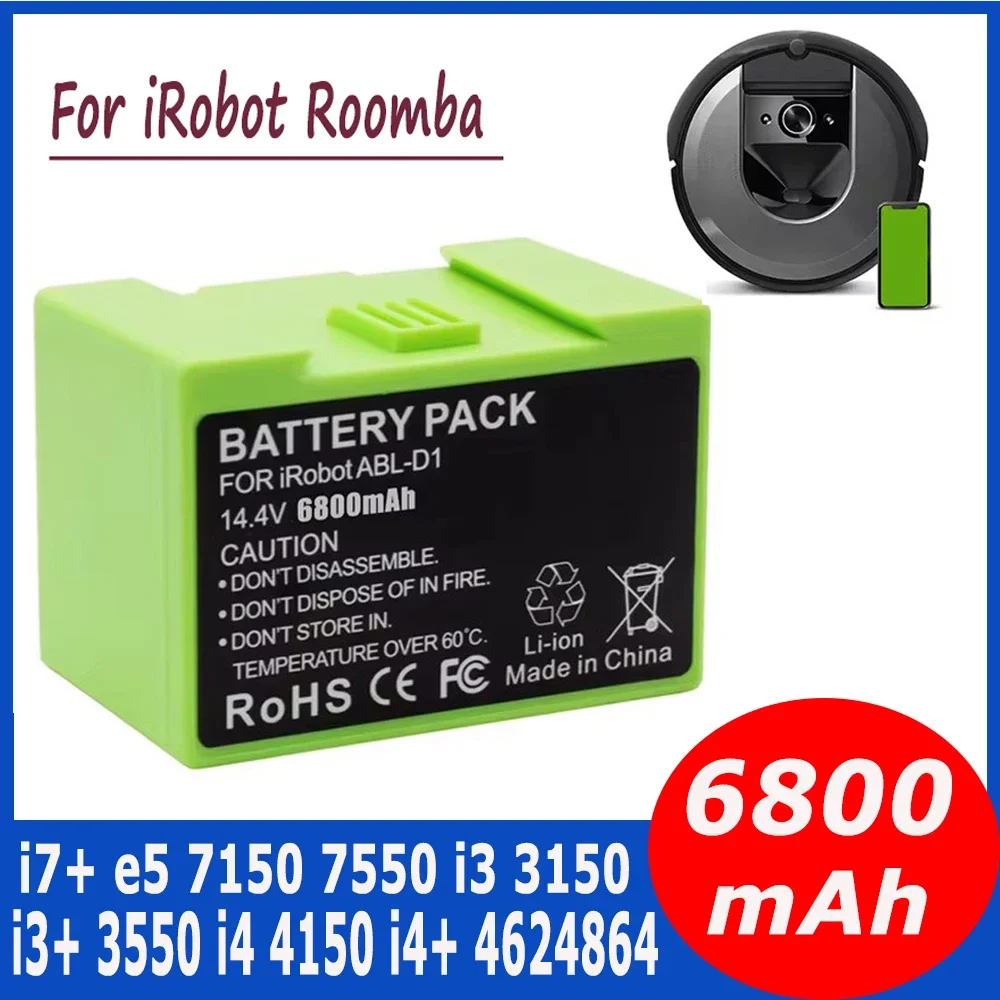 Замена аккумулятора i7 14,4 В, 6800 мАч для iRobot Roomba e и i Series i7+ e5 7550 7150 i3 3150 i3+ 3550 i4 4150 i4+