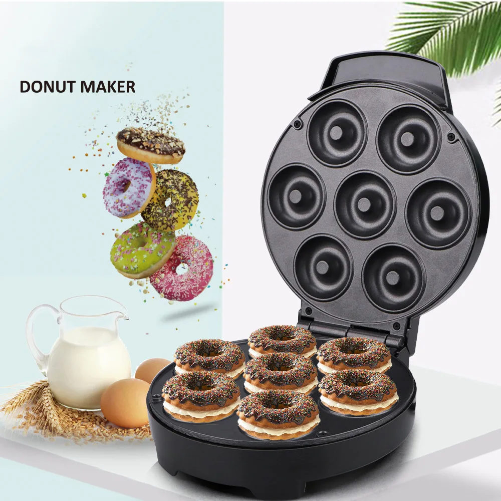 7 Holes Mini Home Use Electric Non-Stick Surface Donut Machine Breakfast Round Cake Maker Double Side Heating Baking Equipment