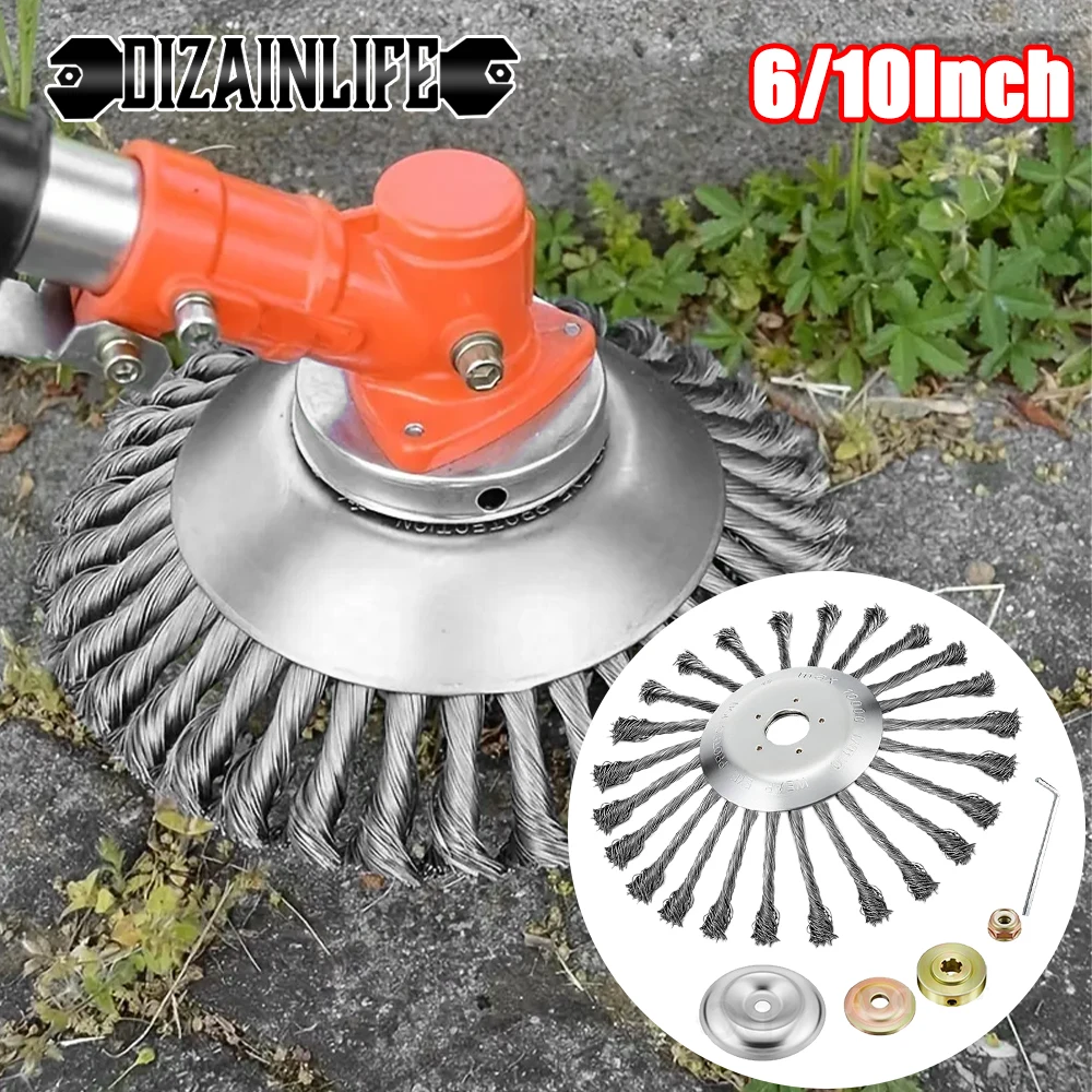

6/10 inch Garden Lawn Mower Trimmer Head Moss Weed Removal Steel Wire Wheel Brush Disc Universal Grass Weeds Blade Cutter Tool