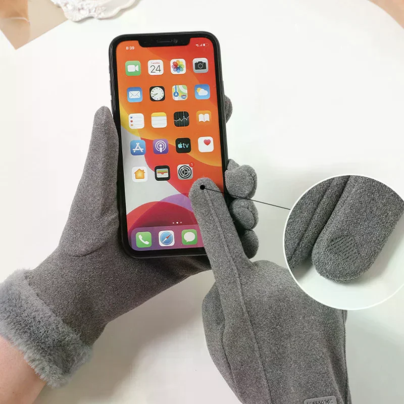

Женские зимние толстые плюшевые перчатки, модные теплые замшевые уличные перчатки, женские перчатки для вождения с сенсорным экраном, спортивные велосипедные варежки