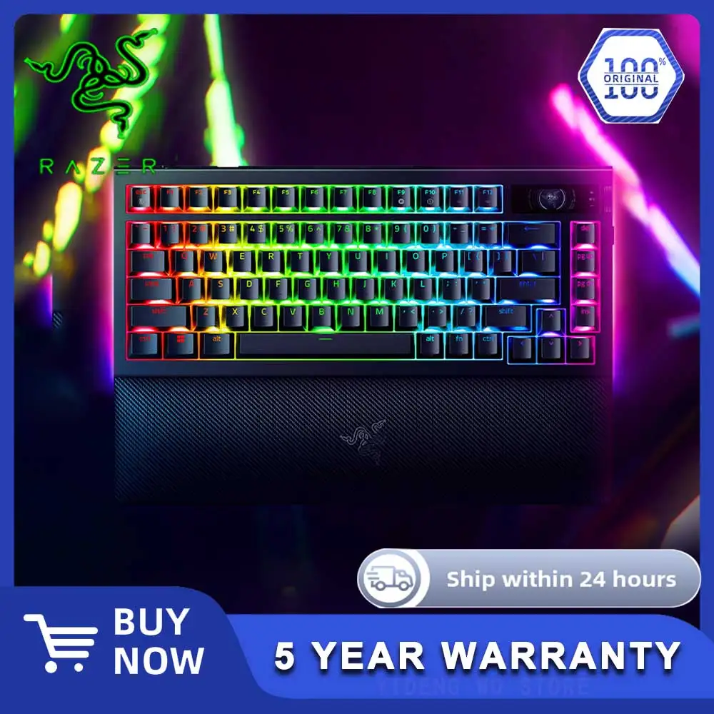 

Беспроводная игровая клавиатура Razer BlackWidow V4 Pro 75%: OLED-дисплей — True 4K Гц Wireless — Bluetooth — с возможностью горячей замены