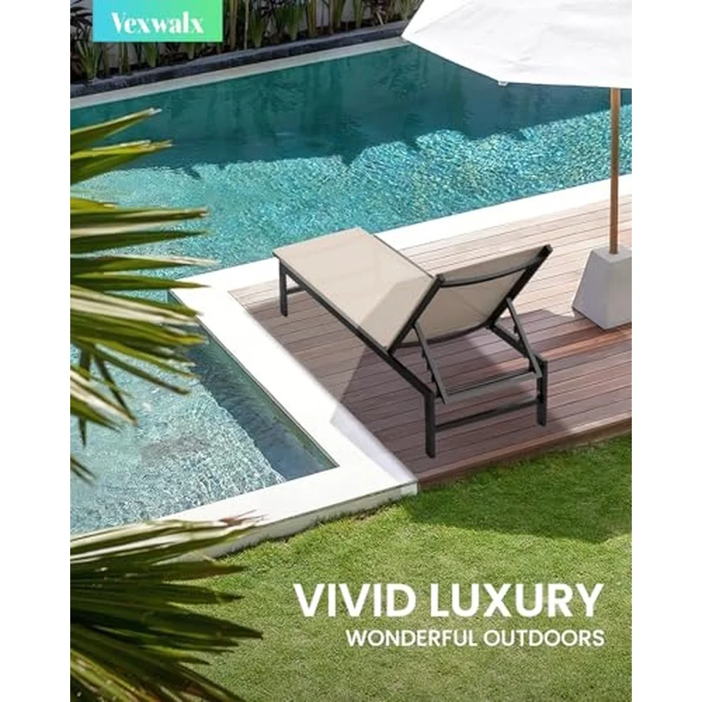 Pool Lounge Chairs Set of 2 Aluminum Lounge Chair Outdoor with 5 Position Recliner Patio Chaise Lounge Outdoor for