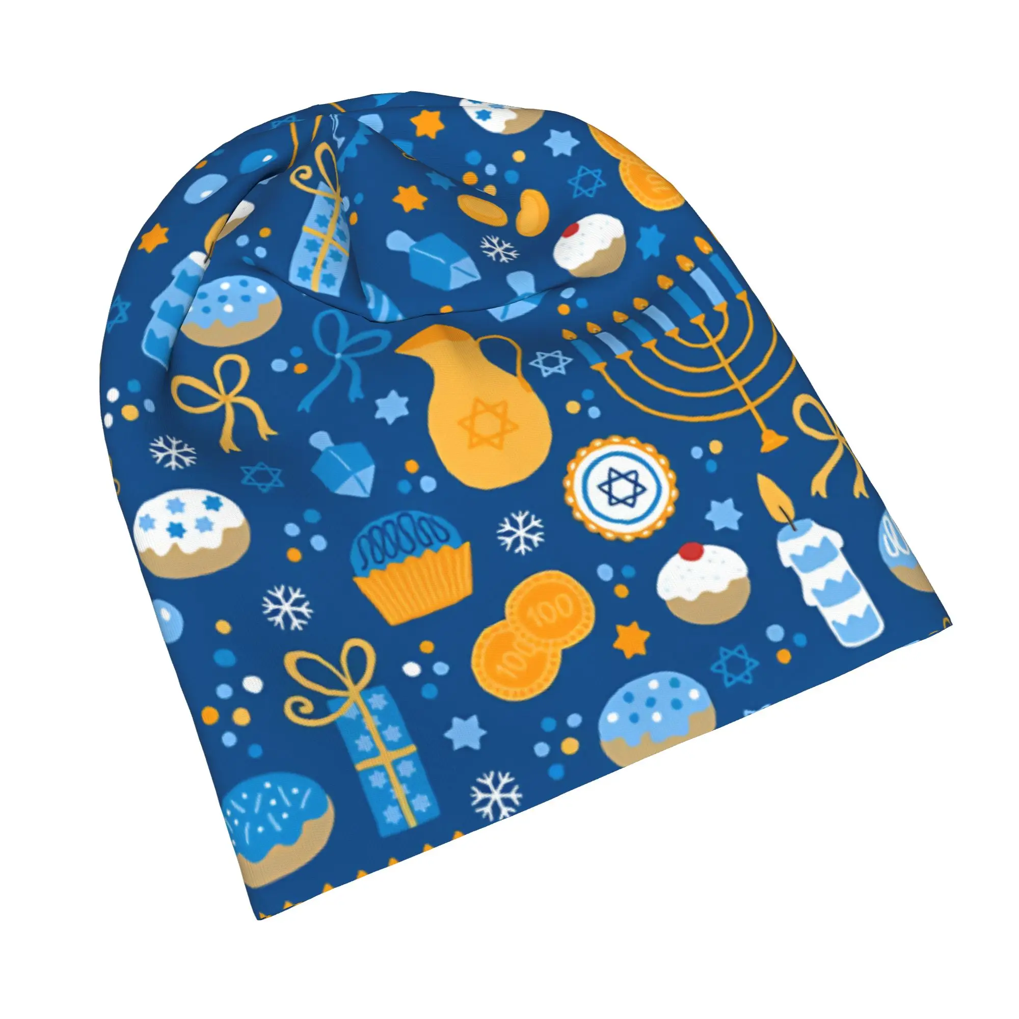 Happy Hanukkah Bonnet Hats Hip Hop Outdoor Skullies Beanies Hat Menorah Candle Christmas for Men Women Spring Dual-use Cap