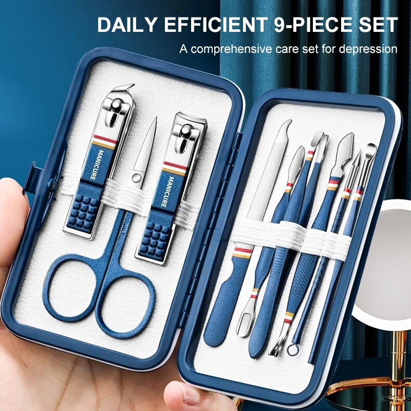 Mens Grooming Kit Gift Set - 9 in 1 Stainless Steel Nail