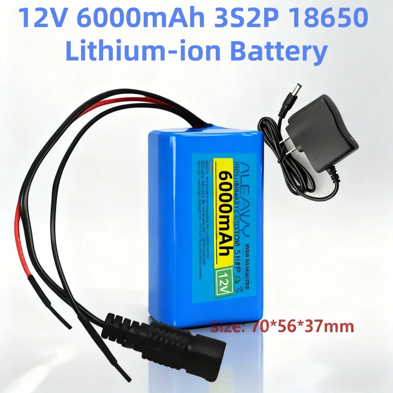 

Rechargeable 12V 6000mAh Li-ion Battery Pack 3S2P 18650 Cells with Charger for Portable Bluetooth Speaker, Strong Flashlight