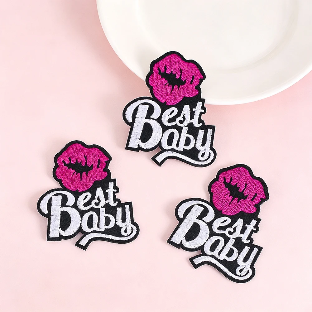 Modische Lippen-Stickapplikation, Bester Bügel-Aufnäher mit Baby-Text, Dekoratives Abzeichen für Kleidung, Rucksäcke, Mützen, Handgemachtes DIY-Zubehör – Detail 4