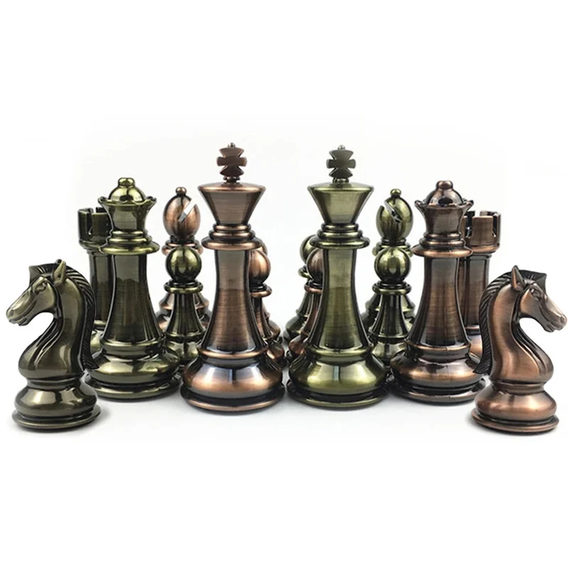 Luxury Chess Set Metal Weighted Plating Process  Plastic 32 PCS Chess Pieces Big Chess Game Family Tble Board Game Pendant Gift