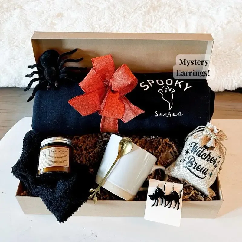 Halloween Gift Box Spooky Season Sweatshirt Girlfriend Spooky Basket Women Halloween Black Cat Earrings Halloween Accessories