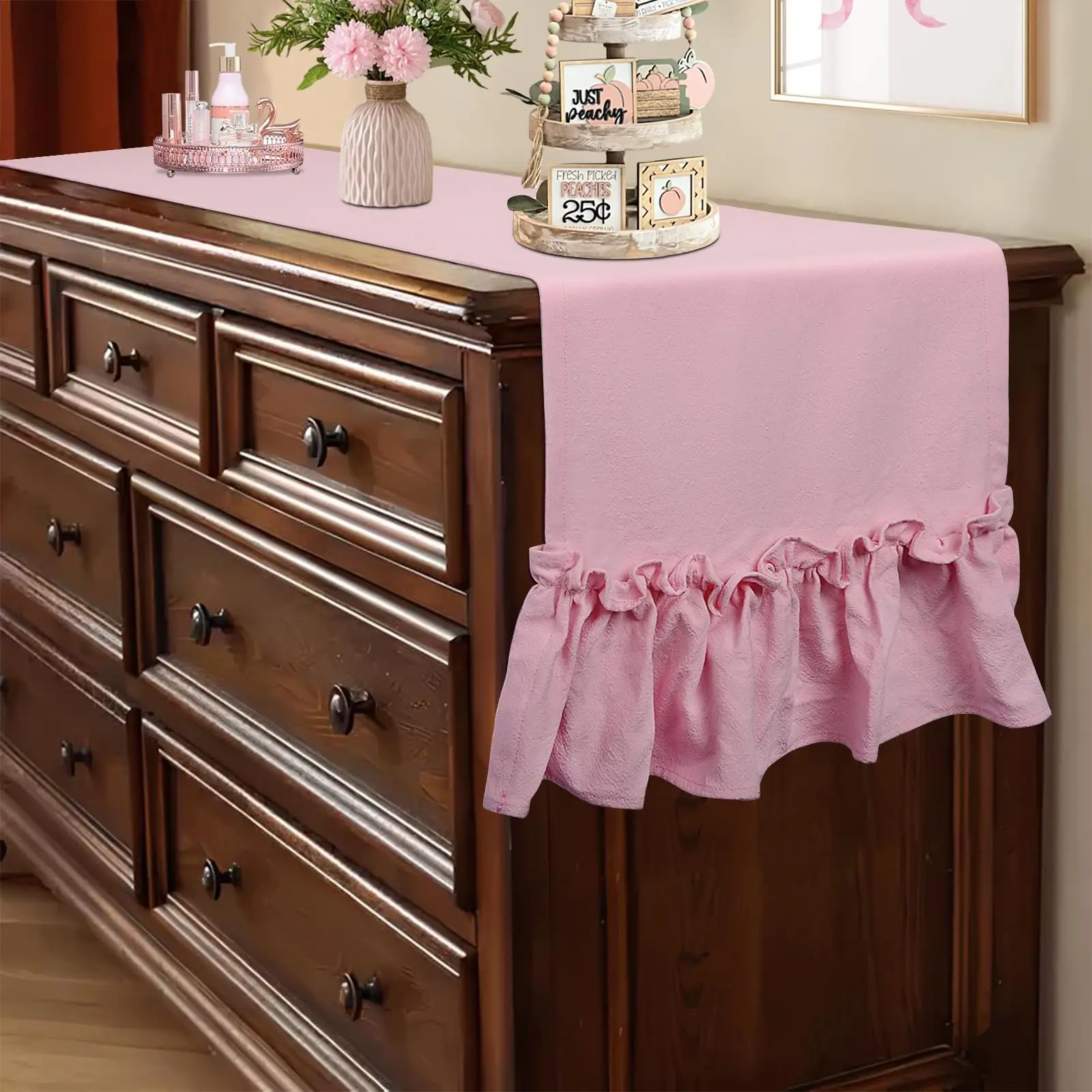 

Farmhouse Cotton Ruffle Table Runner, Rustic Shabby Table Runner for Baby Shower Kitchen Party Wedding Christmas Table Decor
