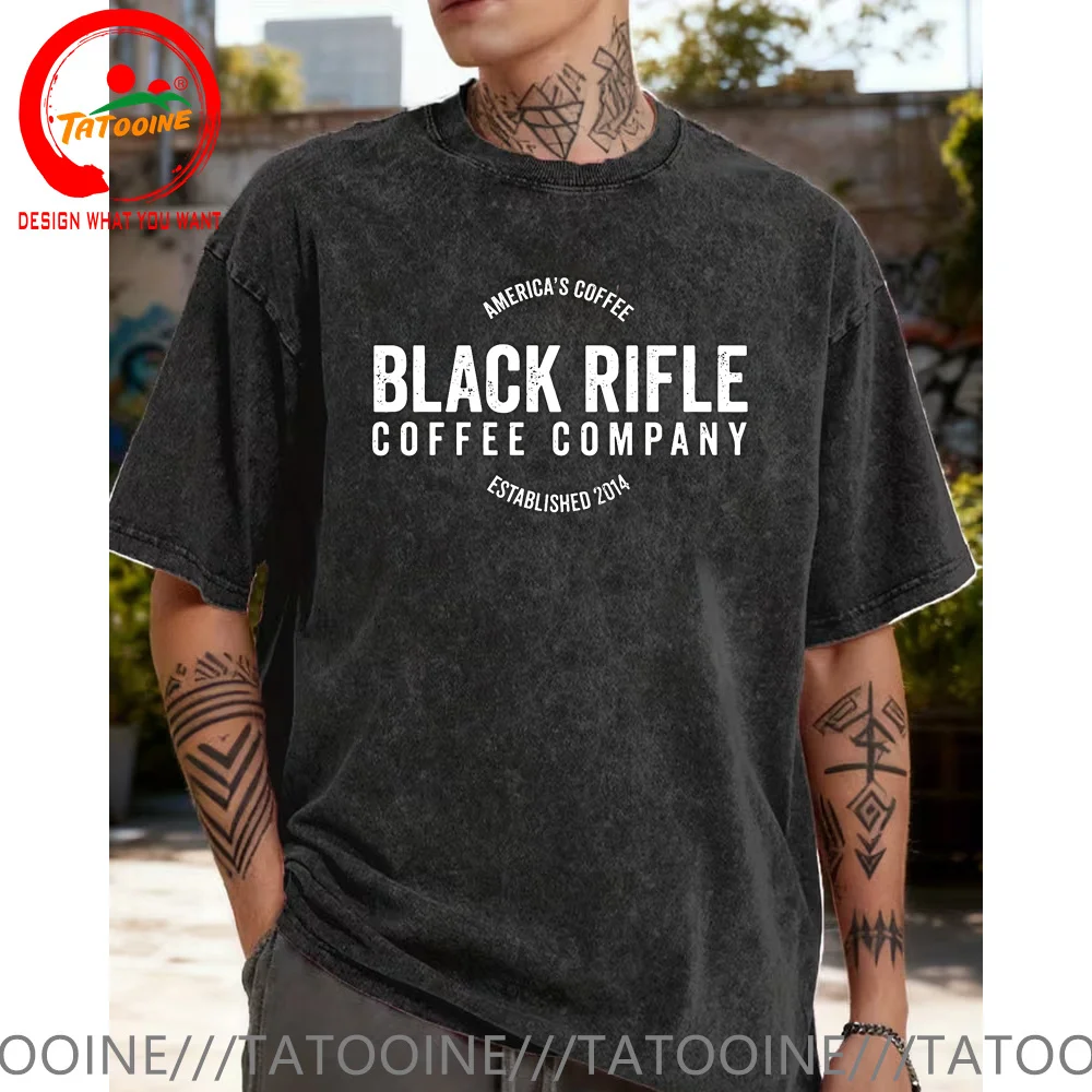 

Vintage Washed Cotton T-Shirt Retro Black Rifle Coffee BRCC Logo T Shirts Men Fashion Trendy Casual Clothing Leisure Tee Shirt