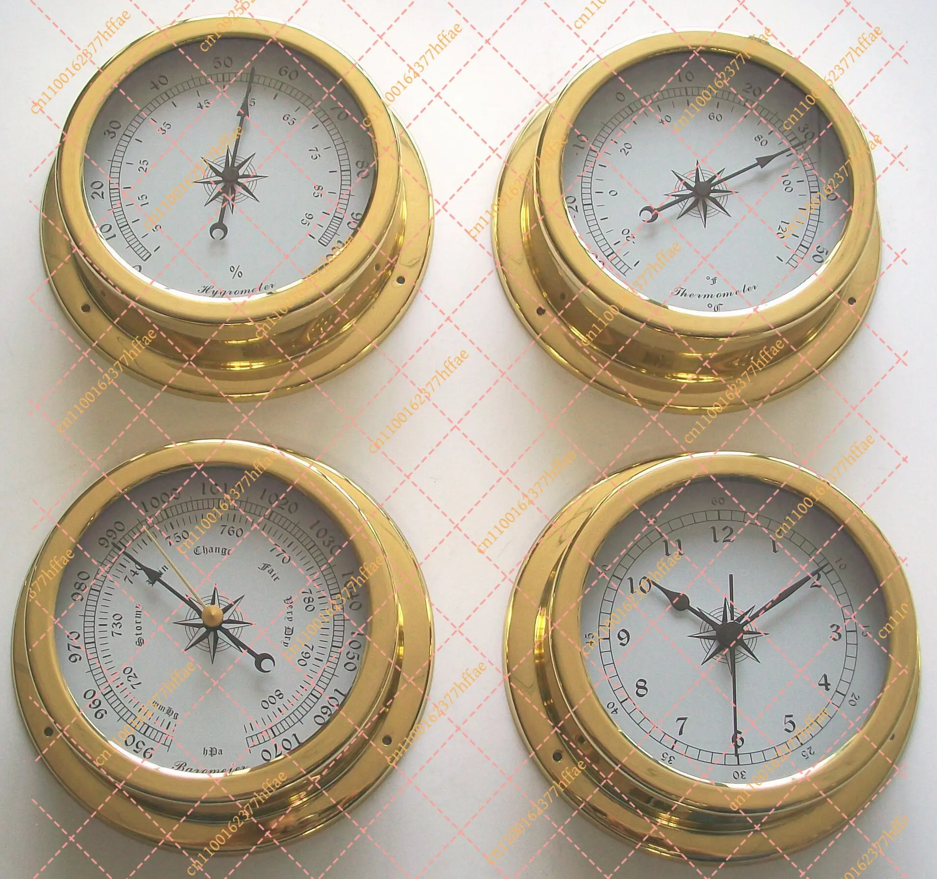 145mm Brass Instrument Kit Dial Face Thermometer Hygrometer Barometer Clock Weather Station Gauge for Watch Clock Parts  Set