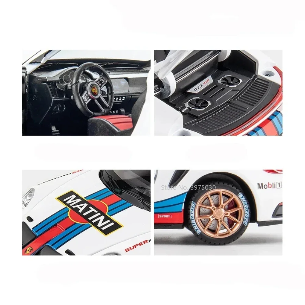 1:24 liga porsche 911 gt3 rsr carros esportivos diecast modelos em miniatura brinquedo com luz de som puxar para trás veículo meninos coleção presentes