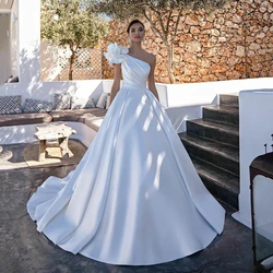 Elegant A-Line One Shoulder Stain Wedding Dress 2023 Beading Sleeveless  Bridal Gowns For Women Custom Made Vestido De Novia