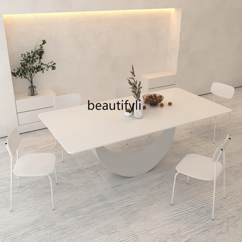 hj Cream Pure White Dining Table Stone Plate Restaurant Dining Tables and Chairs Set