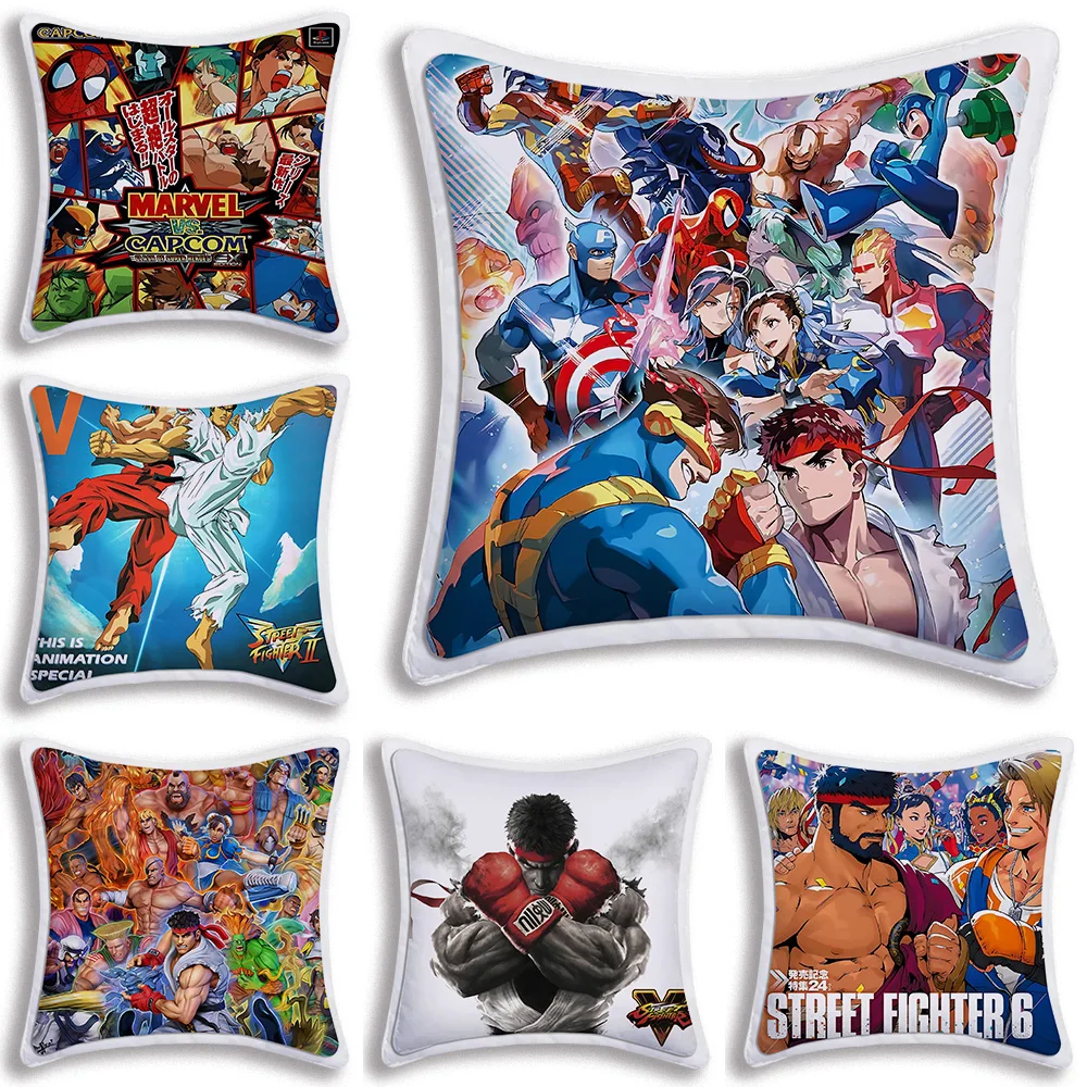 Retro Game Street Fighter Gamer Pillow Covers Cartoon Sofa Decorative Home Double-sided Printing Short Plush Cute Cushion Cover