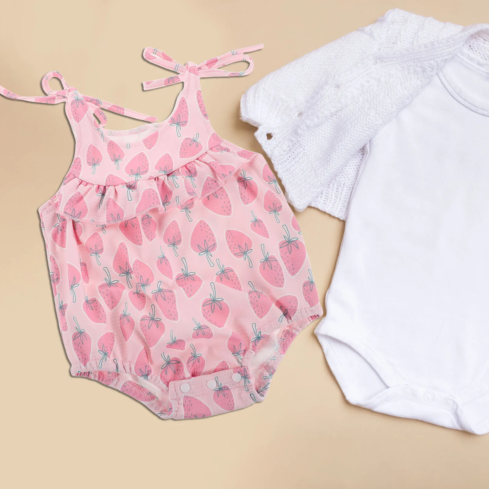 

Newborn Baby Girl Strawberry Romper Sleeveless Backless Halter Bodysuit Pink 3-6M Summer Outfit Baby Girl Summer Clothes