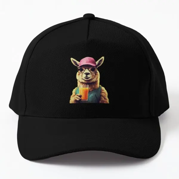 Llama With Glasses Drinking Juice  Baseball Cap Hat Black Fish Sport Solid Color Czapka Spring  Bonnet  Summer Printed Mens