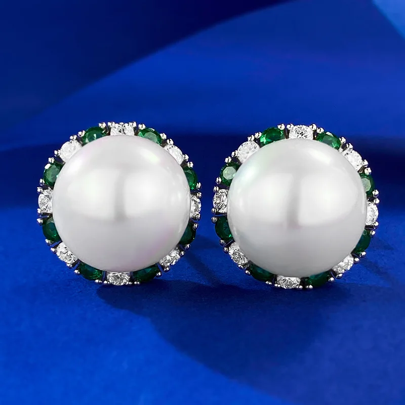 925 Sterling Silver Shell Pear Eemerald Stud Earrings for Women Girl 12mm Anniversary Gift