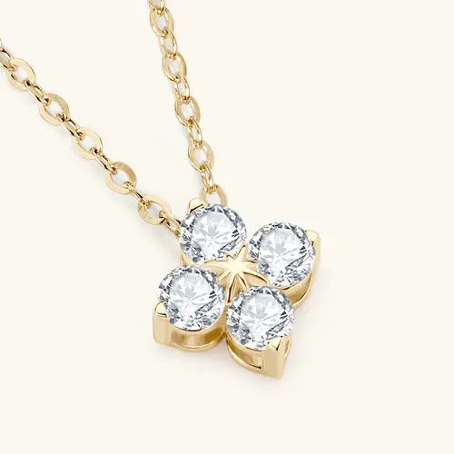 OXTAO Certified Moissanite Lucky Four-leaf Necklaces Earrings Bracelet for Women 100% S925 Silver Jewelry Accessory Sets - Image 8