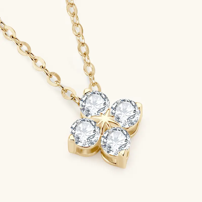 OXTAO Certified Moissanite Lucky Four-leaf Necklaces Earrings Bracelet for Women 100% S925 Silver Jewelry Accessory Sets - Image 8