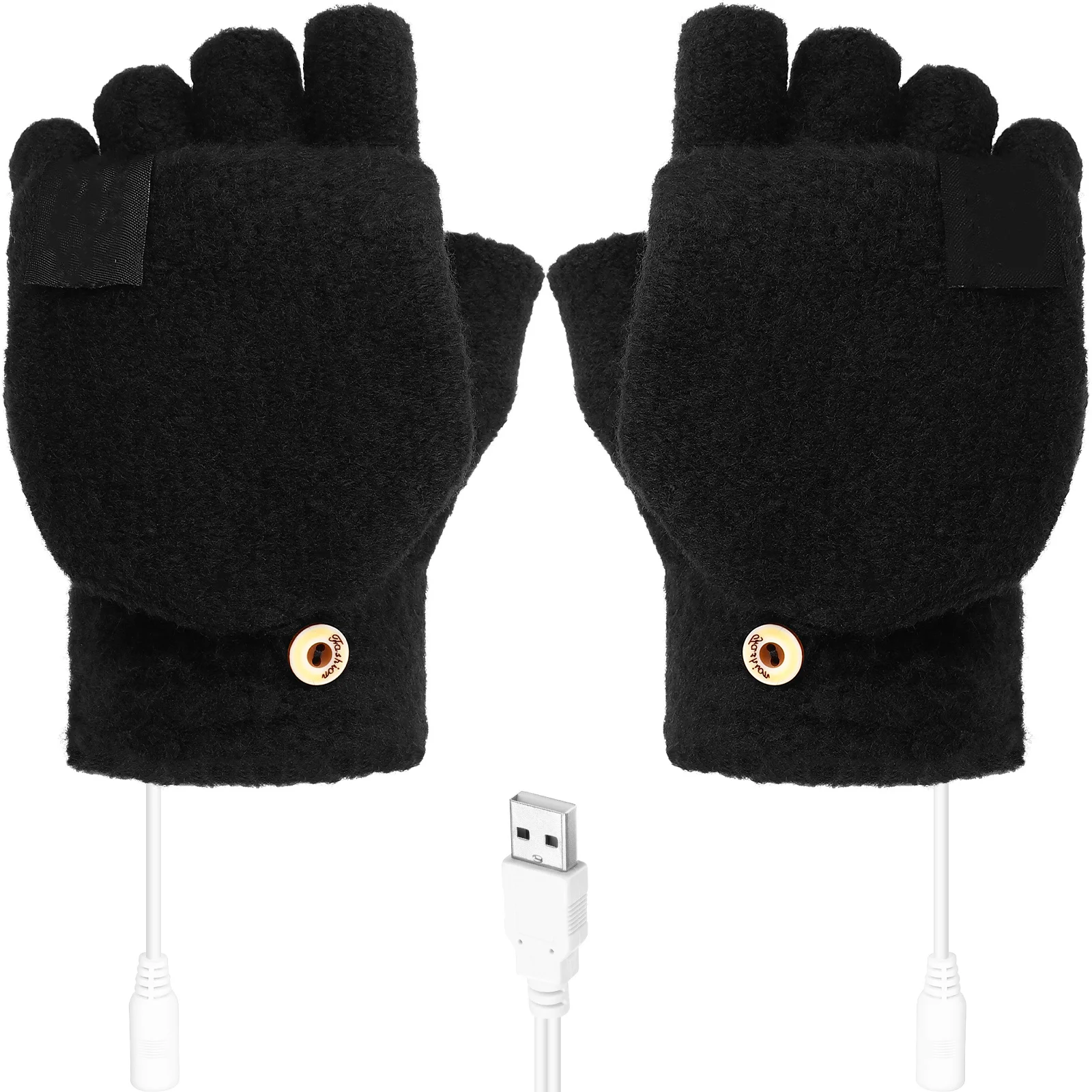 

1Pair USB Heated Gloves Black Double-Sided Heating Half Finger and Full Finger Mittens for Winter Heated Gloves