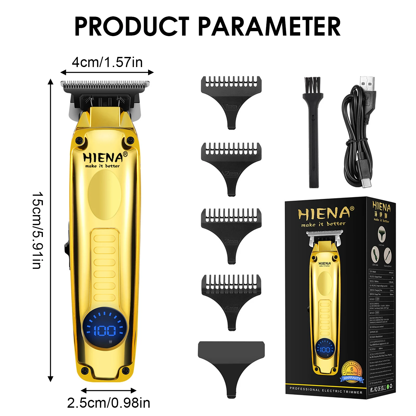 HIENA Professional Hair Clippers Intelligent LED Display Hair Trimmer Waterproof Barber Shop Grooming Hair Cutting Machine