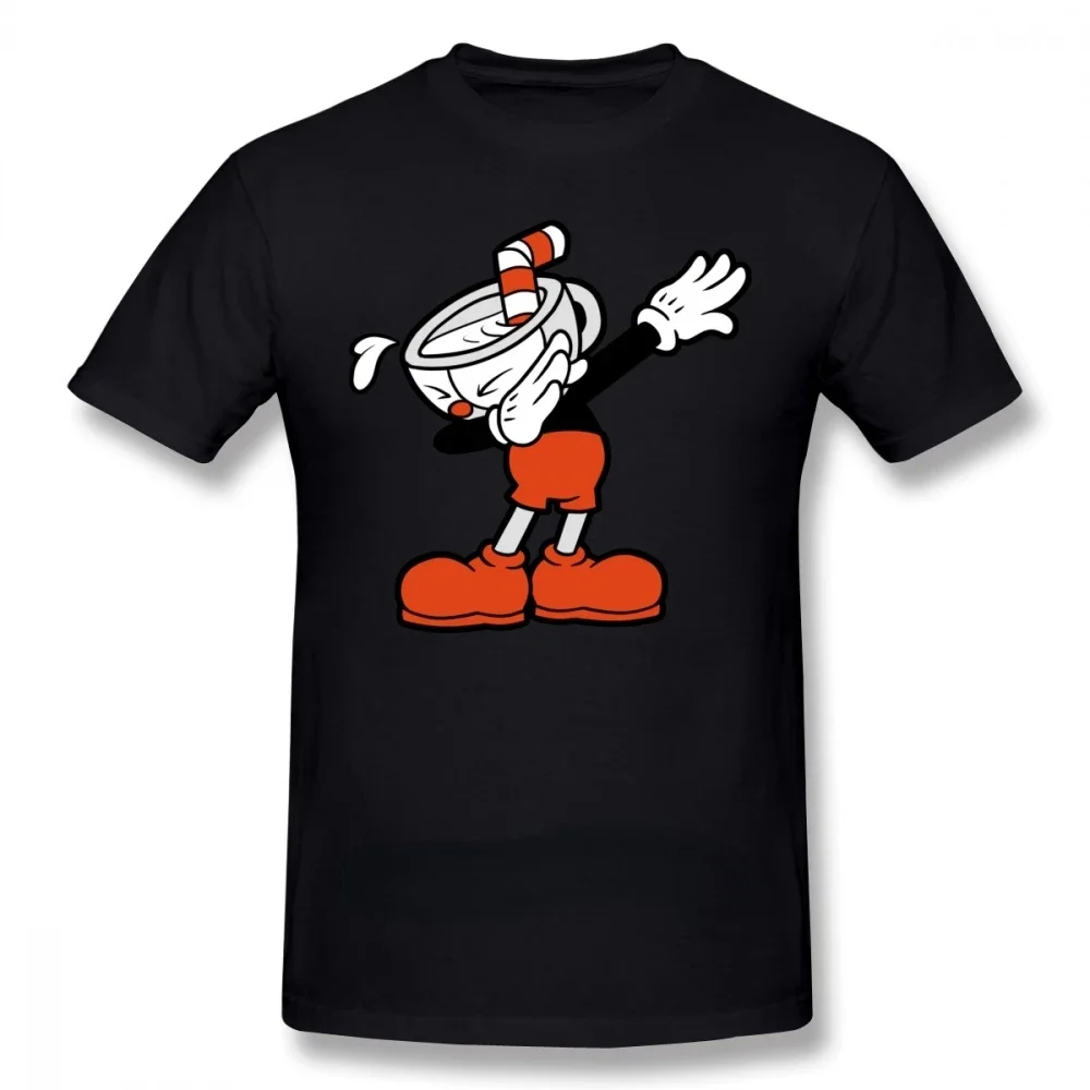 

Fun teacup head print T-shirt, men's casual fashion crew neck short sleeve summer 100% cotton top