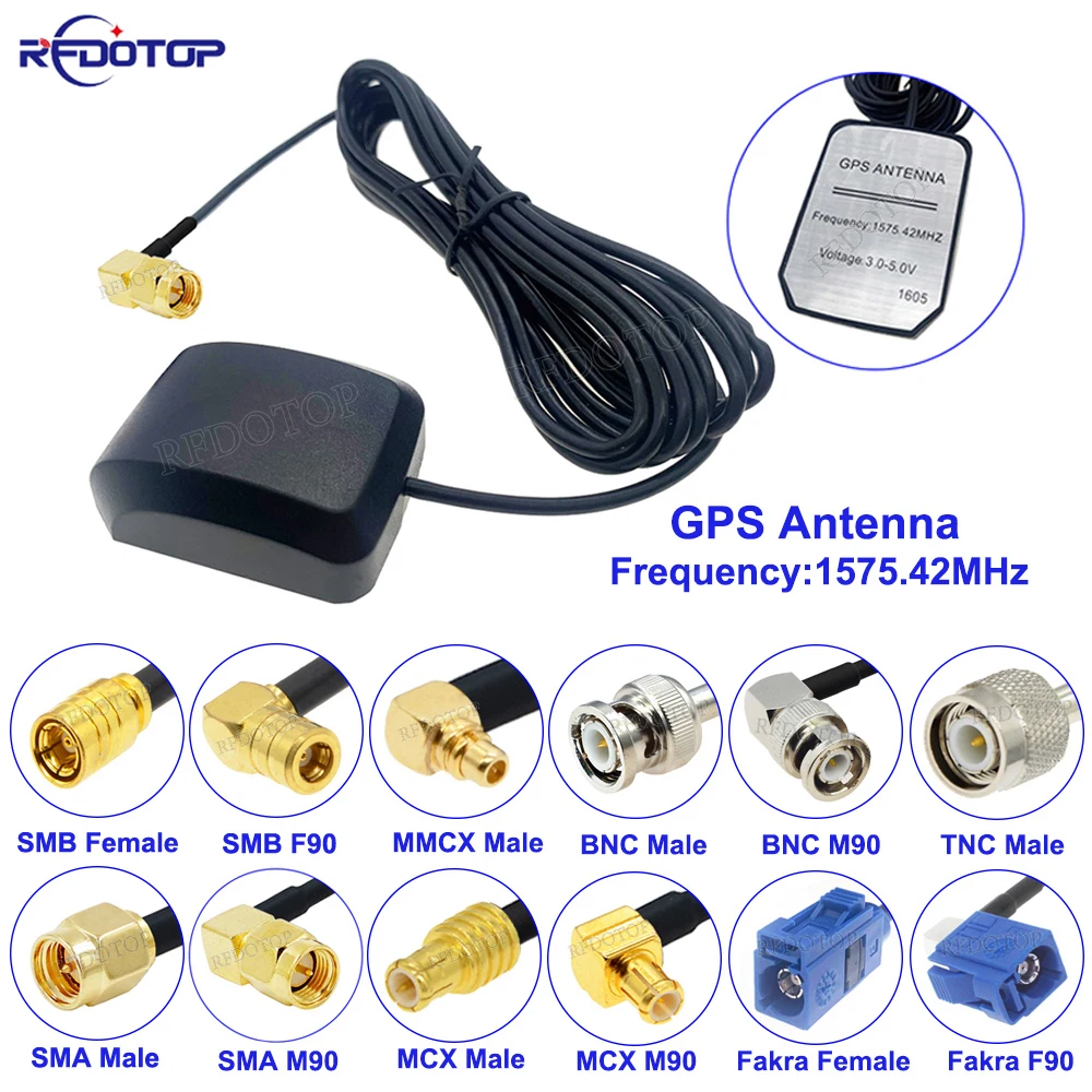 Antena gps para carro sma/smb/mcx/mmcx/bnc/tnc/fakra macho/fêmea, cabo rg174, receptor gps, antena aérea, receptor gps, 1 peça