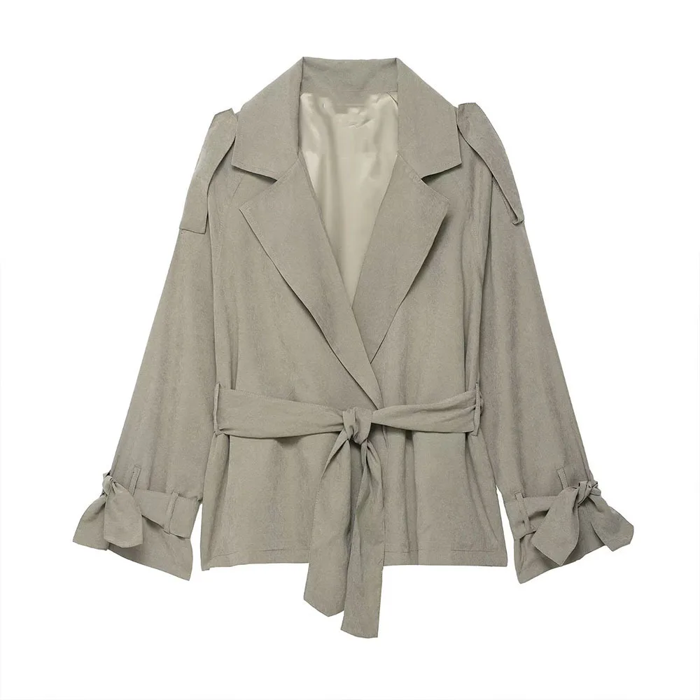 

2025 autumn women's clothing European and American style loose casual lapel long sleeve belt suede texture short jacket jacket