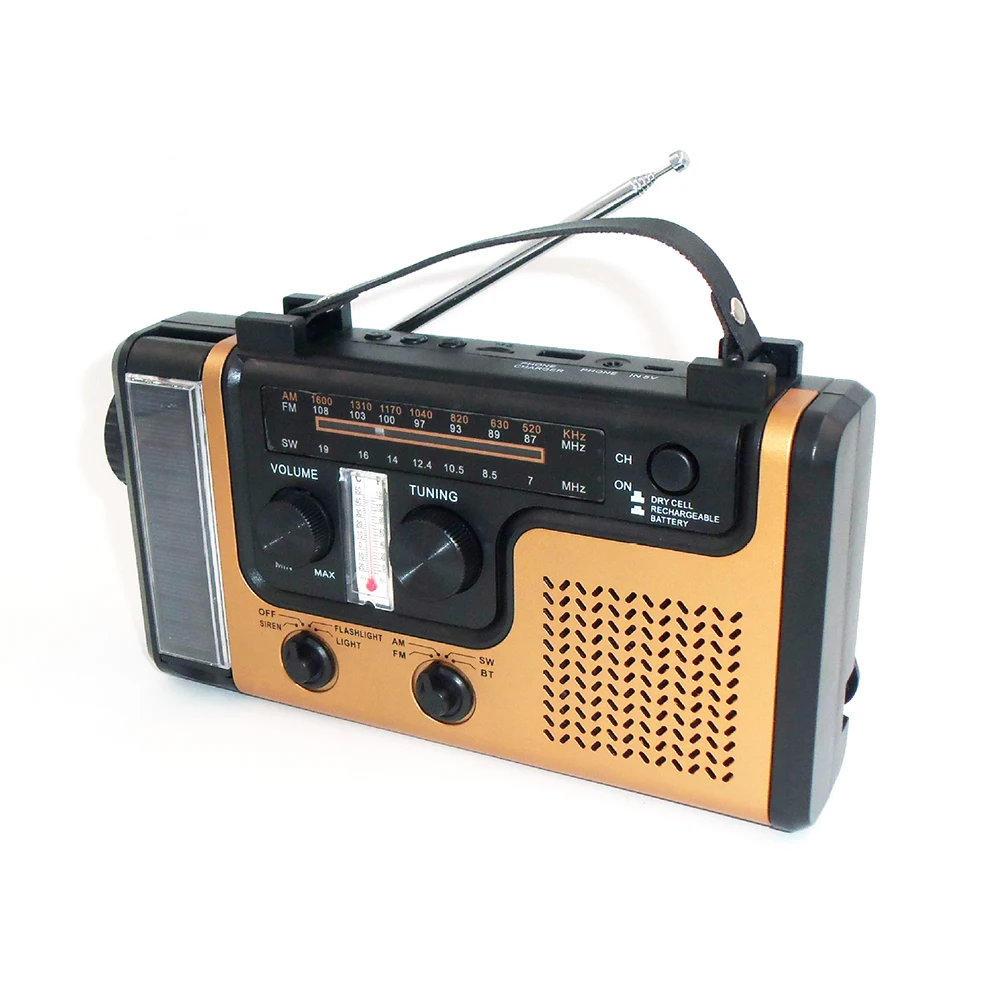 AM FM SW Solar Emergency Radio LED Flashlight Bluetooth-compatible Solar Powered Weather Radio USB Chargiing for Outdoor Camping