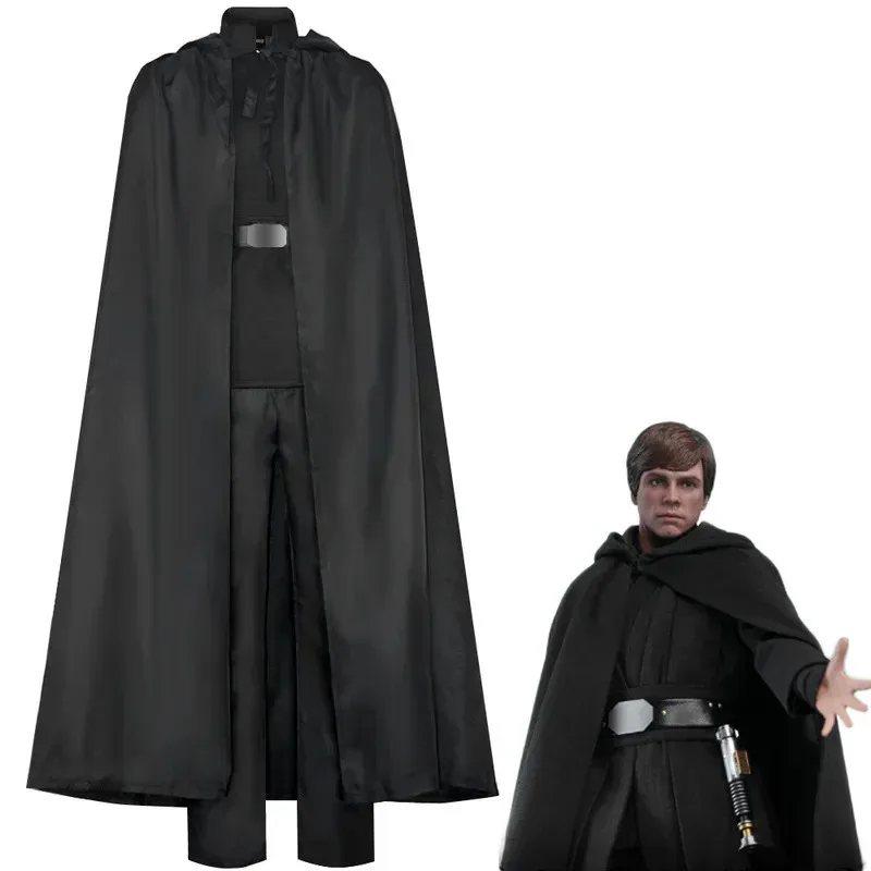 qa156Sky06 Anime Kylo Ren Cosplay Männer Ben Solo Skywalker Ritter Schwarz Mantel Top Hose Gürtel Set Halloween Kostüm Party A6