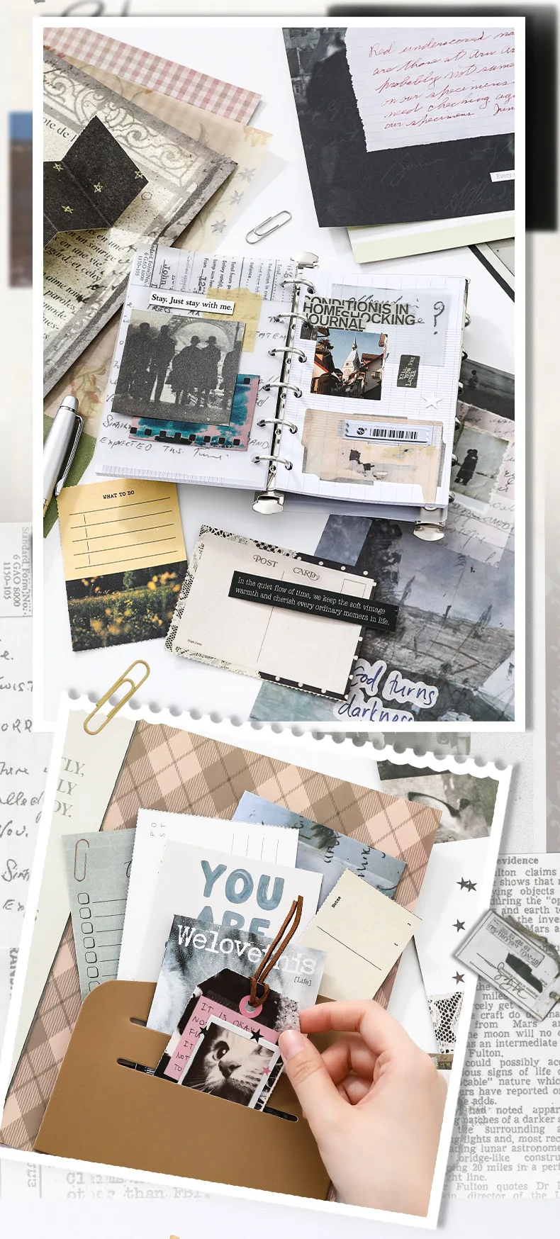 Journal GO 29 Seiten Vesper Materialbuch, dekoratives Papierblock mit mehreren Mustern, Blumenstreifen und niedlichen Kätzchen, schönes Papier für Tagebücher. – Detail 19